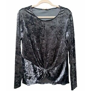 Pleione Womens Long Sleeve Blue Crushed Velvet Velour Top Size Medium